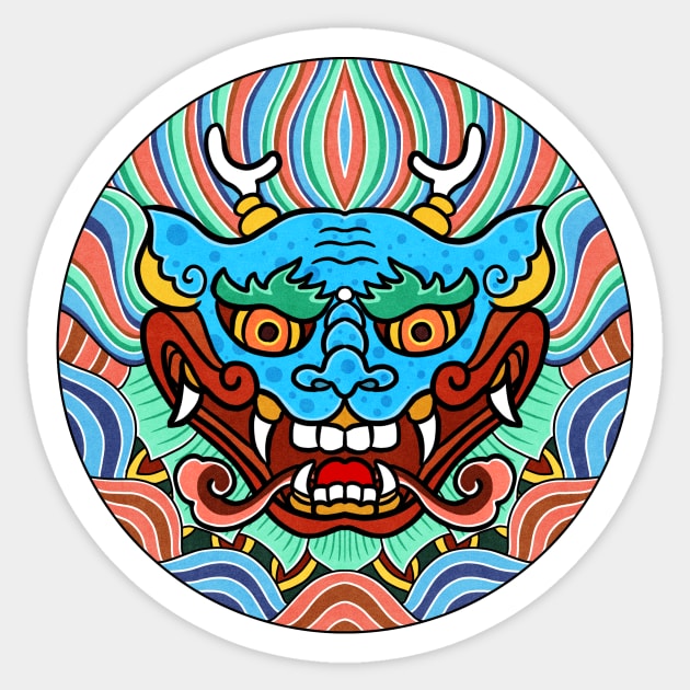 Minhwa: Dragon Face on Shield D Type Sticker by koreanfolkpaint